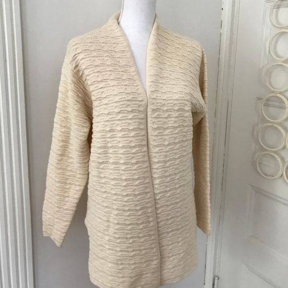 Vintage Ivory Wool Textured Open Sweater Coat - Picture 1 of 5